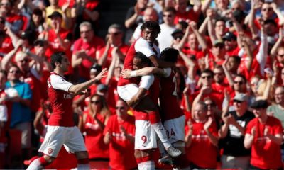 ARSENAL PLAYERS CELEBRATE AFTER SCORING TODAY AGAINST BURNLEY