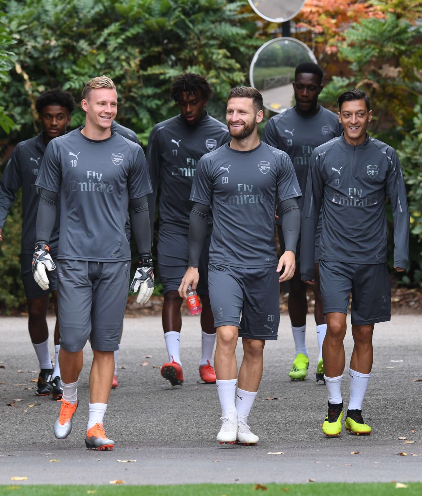 Arsenal players arrive for training