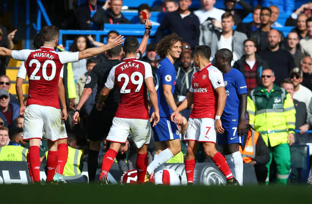 David Luiz sent off during match against Chelsea