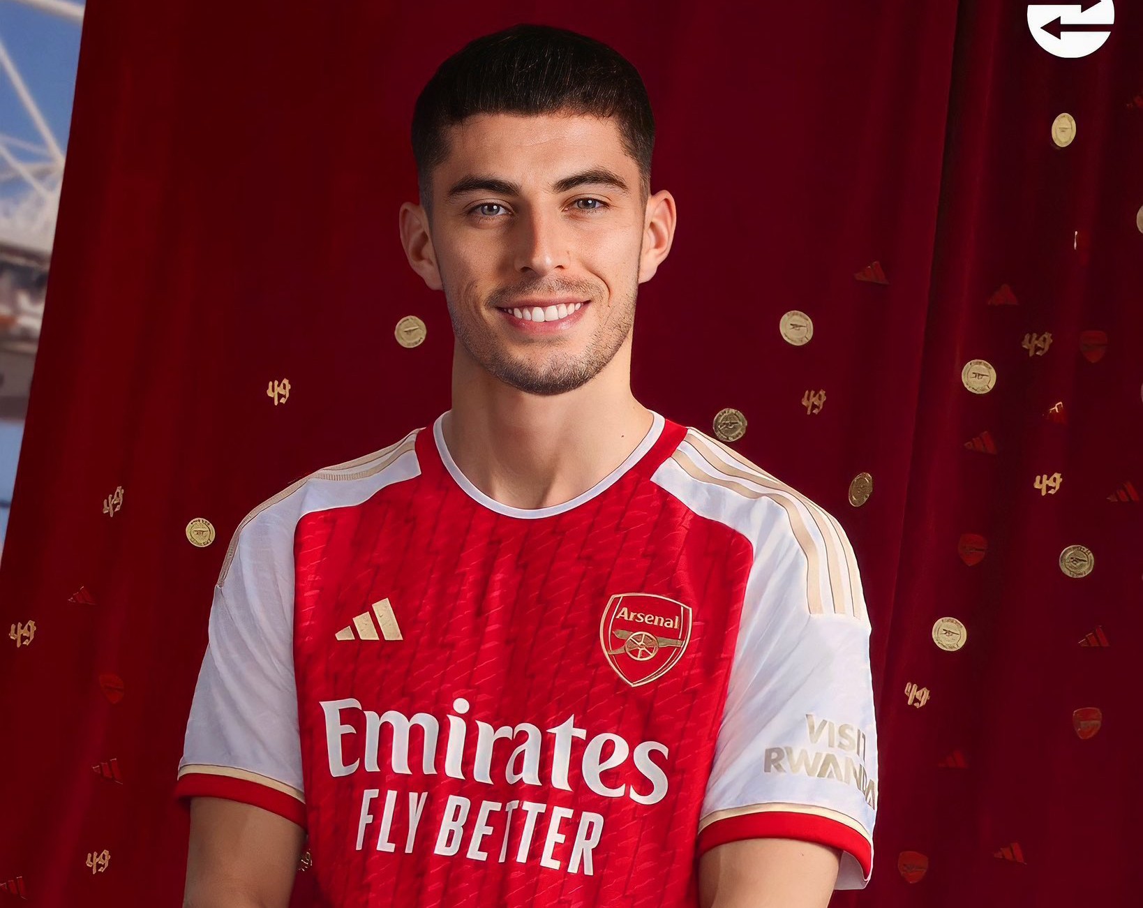  Kai Havertz, a German professional footballer who plays as a midfielder for Premier League club Arsenal and the Germany national team, poses in the club's new home kit for the 2023/24 season.