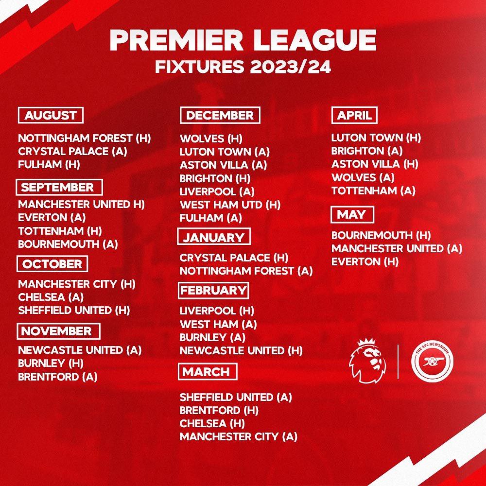 Revealed The full list of Arsenal's fixtures in the 202324 season
